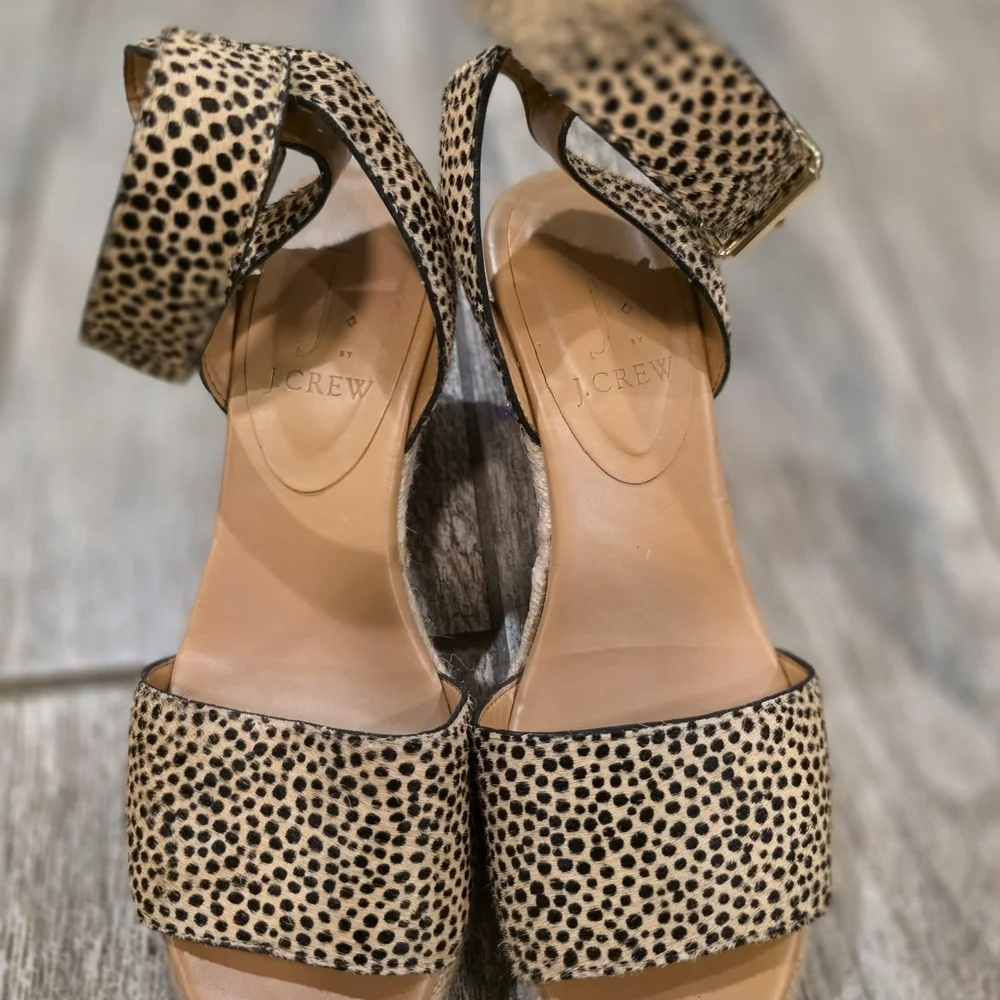 J. Crew Animal print Hair Espardille Wedge Heeled Sandals Sz 5